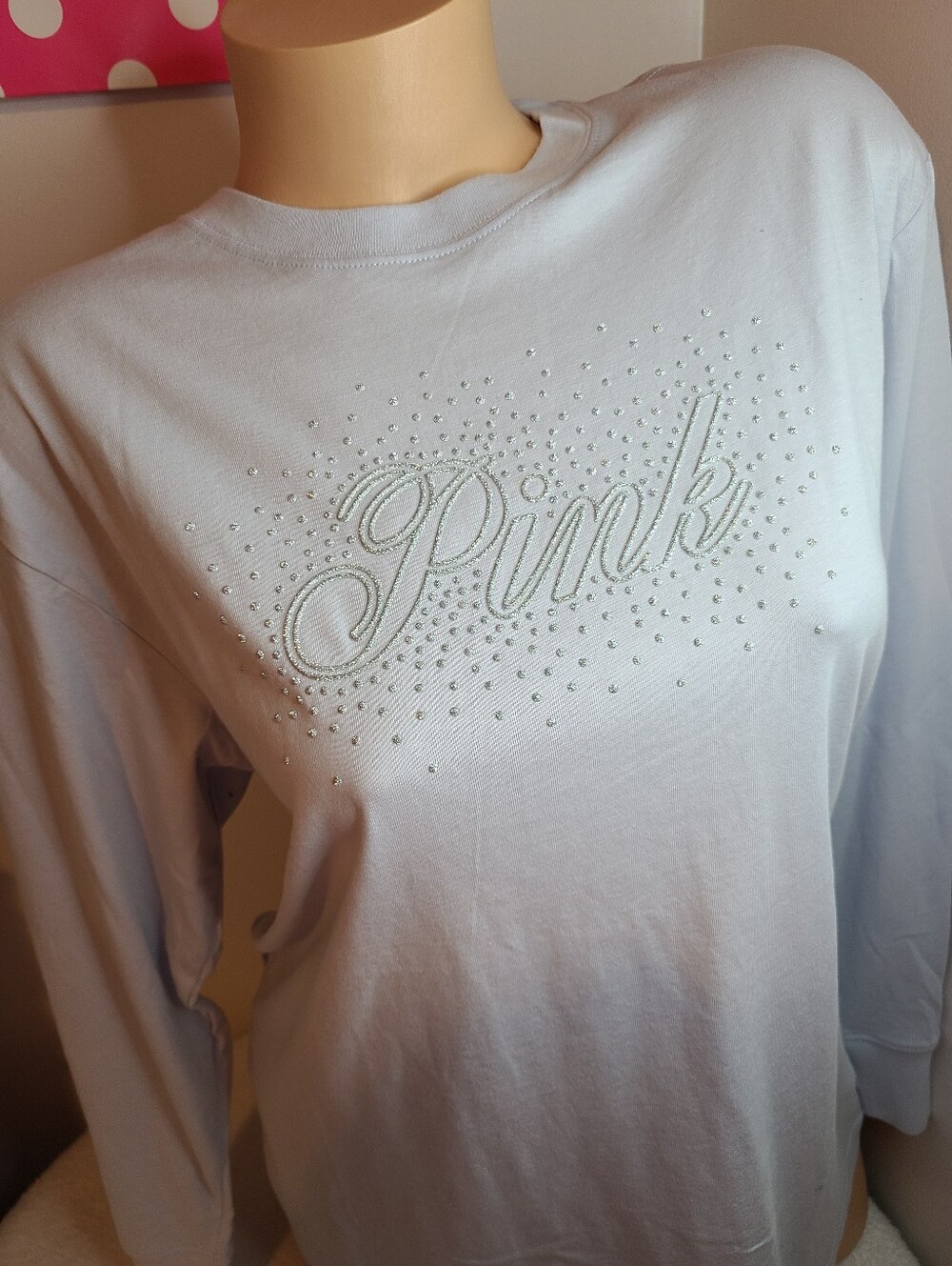 PINK Victoria's Secret Sparkle Logo Long Sleeve Campus Tee Size XS - Picture 2 of 7